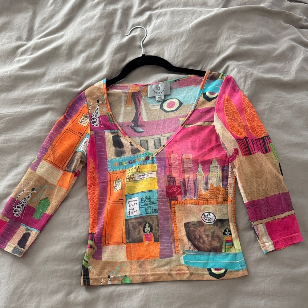 Colorful Graphic V-Neck Top